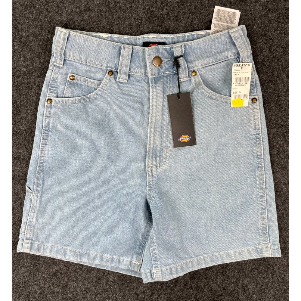Dickies High Rise Denim Carpenter Shorts W24 Light Wash Blue FRR05 Vinta NEW
